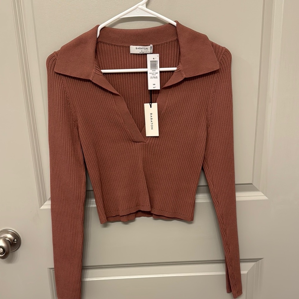 NWT Aritzia Women’s Ribbed Knot Collared Top